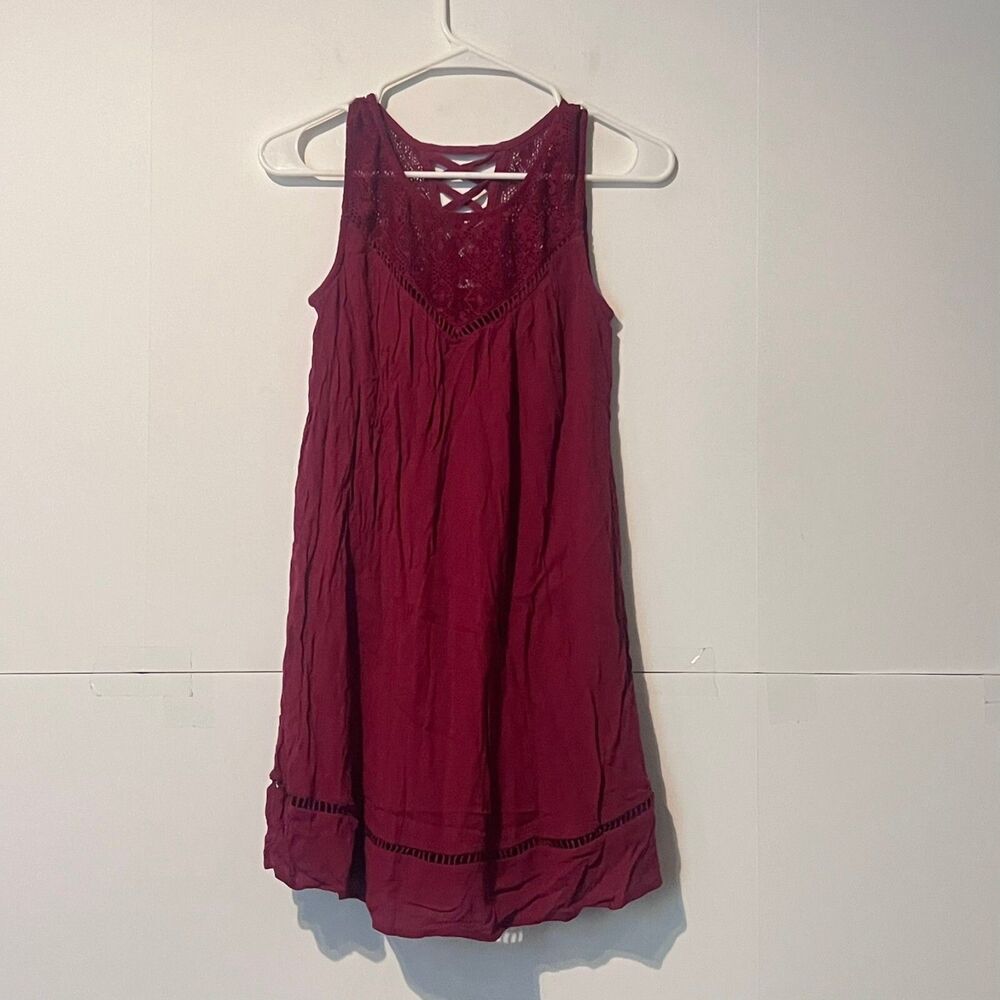 City Triangles Womens Lace Front Dress Size XS Maroon Red Rayon Lined Sleeveless